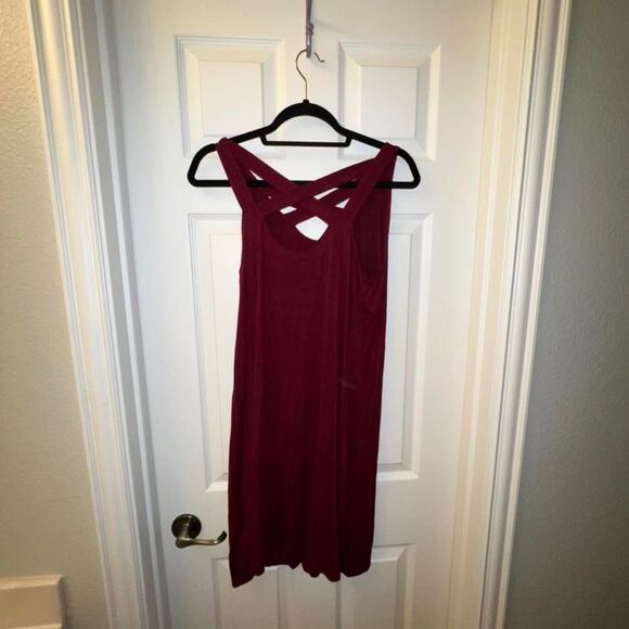 Maurices Summer Tank Dress Women's Burgundy Crisscross Strappy size Large - Picture 4 of 7